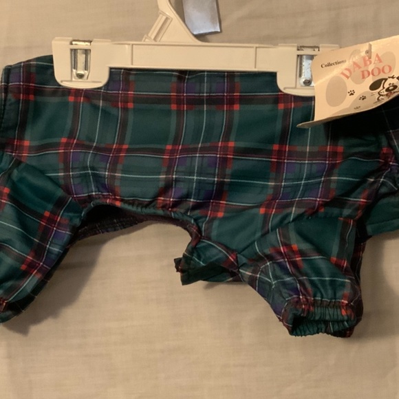 Daba Doo: Green Plaid Fleece-Lined Water Repellant Dog Coat (8” Back, 3” Leg) - Picture 2 of 4